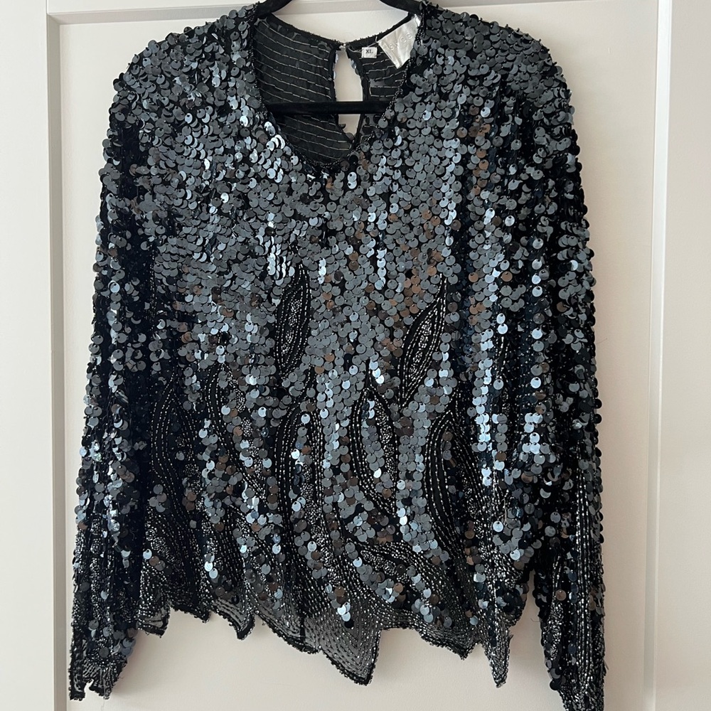 Sequin Black and Silver Women's Vintage Top